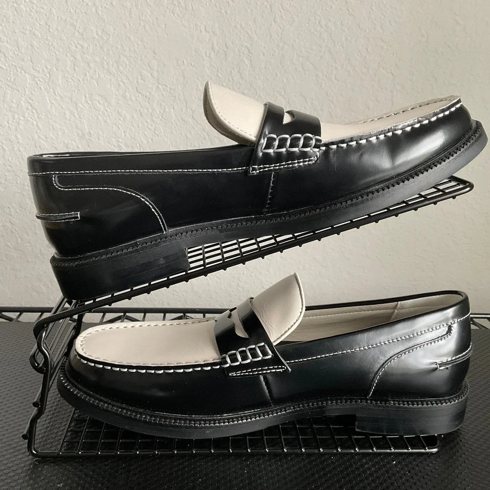 Aldo Buckley Mens Black White Leather Penny Loafers Pillow Walk Flex Size 7.5